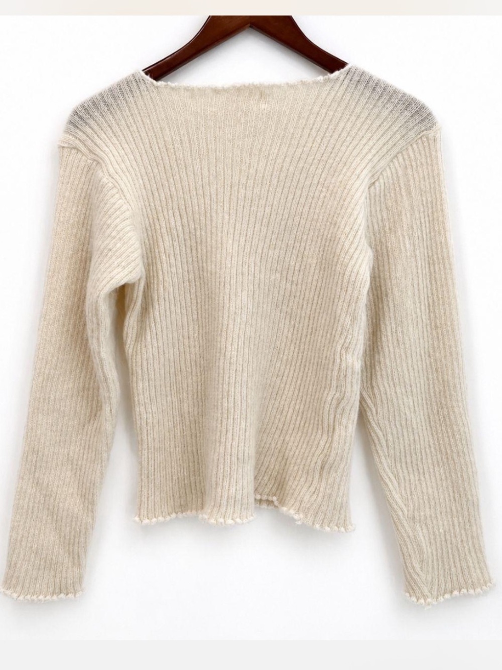 Nonna Lietta Rib Ruffle Raw Greek Wool Jumper Sweater Top, Natural, Women's XS/S